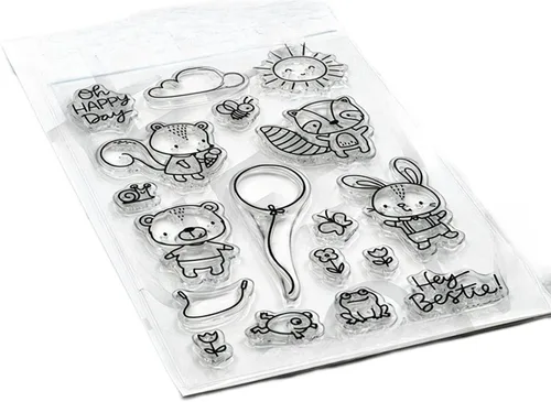 Vista 6 de Juego de sellos y troqueles transparentes de conejo ardilla para hacer tarjetas, plantillas cortadas para álbumes de recortes, álbum de fotos, papel