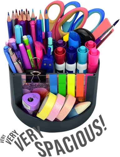 Vista 4 de Acrimet Organizador de escritorio compacto, 4 ranuras espaciosas, soporte redondo para lápices y accesorios con ranura para fotos, ideal