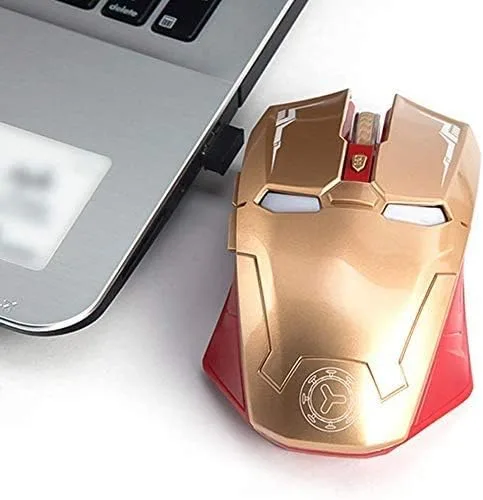 Vista 7 de Ratón inalámbrico 2.4G portátil óptico Iron Man Mouse con nano receptor USB, 3 niveles de DPI ajustables, 6 botones para laptop, computadora