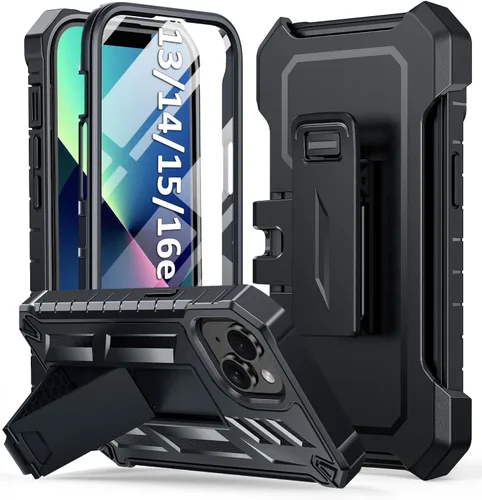 Vista 14 de SOiOS - Funda para iPhone 13, 14 y 15, con protector de pantalla integrado, color negro