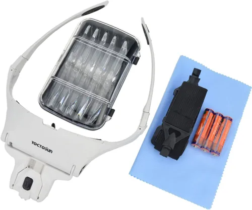 Vista 7 de YOCTOSUN Lupa Montable para Cabeza con 2 LED, Lupa Profesional de Joyero con Soporte de Luz y Diadema Intercambiables
