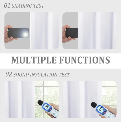 Vista 5 de DWCN Cortinas opacas 100% blancas de 84 pulgadas de largo para dormitorio con forro negro, doble capa con aislamiento térmico, paneles de cortina