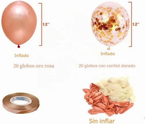 Vista 2 de 40 globos de látex de oro rosa de 12 pulgadas y globos de confeti dorado para niñas y mujeres, cumpleaños, boda, compromiso, despedida de soltero