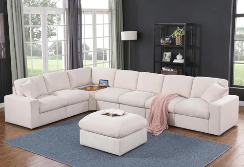 Vista 37 de Ball & Cast - Sofá modular en forma de L de 147 pulgadas para sala de estar con diván reversible y cojines de respaldo extraíbles, juego de sofá