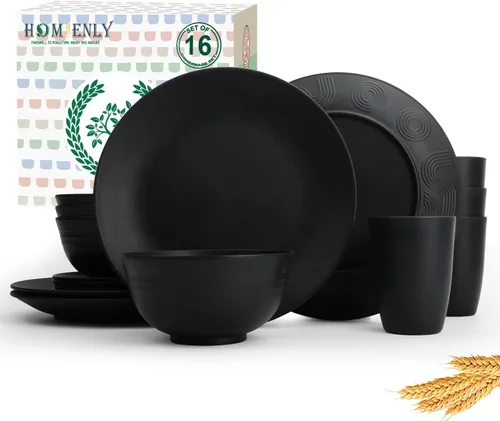 Vista 28 de Homienly Juegos de Vajilla Premium de Paja de Trigo, Platos y Tazones Ligeros e Irrompibles, Tazas, Servicio para 4, Apto para Lavavajillas