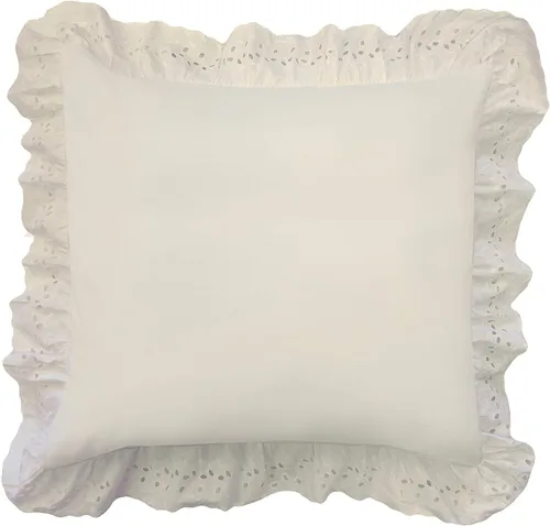 Vista 8 de FRESH IDEAS Fundas de almohada con volantes con detalle de ojales bordados, estándar, marfil, paquete de 2