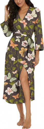 Vista 40 de VINTATRE Bata tipo kimono para mujer, bata larga de punto, ligera, suave, ropa de dormir con cuello en V, casual, ropa de descanso para mujer Verde