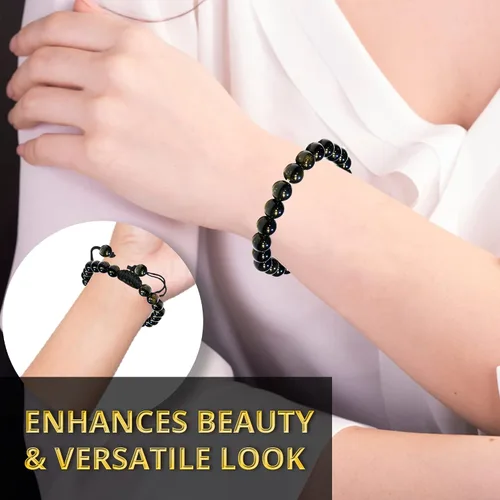 Vista 270 de Adjustable Crystal Bracelet – Gemstone Bead Bracelet with Adjustable Macrame String – Chic Gemstone Bracelet for Men and Women – 8mm Round Healing