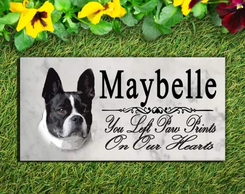 Vista 2 de Broad Bay Boston Terrier Memorial Stone - Placa personalizada para pérdida de mascotas para interiores o jardín lápida de tumba al aire libre