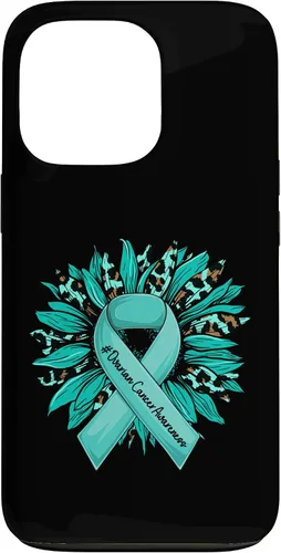Vista 10 de Leopard Sunflower Teal Ribbon Ovarian Cancer Awareness Case for iPhone 16