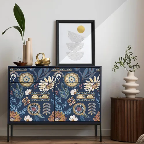 Vista 8 de Papel tapiz floral bohemio azul marino de 17.7 x 118 pulgadas