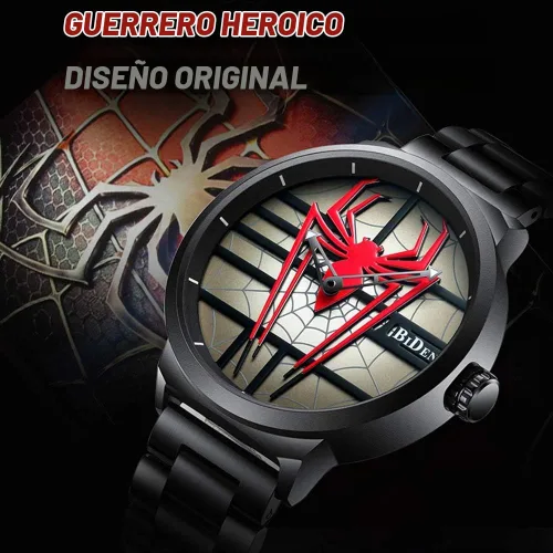 Vista 3 de Gosasa Reloj de hombre araña de lujo para hombre, reloj de cuarzo de acero inoxidable, reloj de pulsera de cara grande para hombre A Rojo