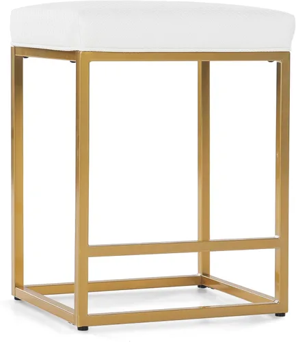 Vista 9 de Juego de 2 taburetes de bar de oro blanco para encimera de cocina, 24 pulgadas, sin espalda, modernos y elegantes, taburetes tapizados de piel
