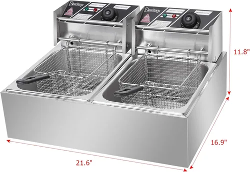Vista 2 de Kit de freidora eléctrica de pavo para uso comercial y doméstico con cesta, 5000 W MAX 12.7 cuartos de galón de acero inoxidable doble tanque