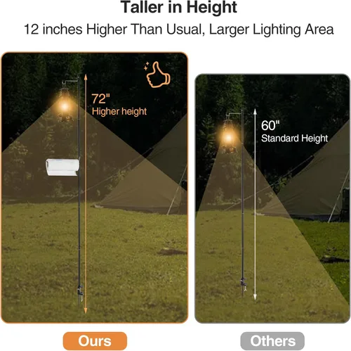 Vista 3 de REDCAMP Farol plegable de 72 pulgadas de alto con estacas y ganchos, postes de lámpara plegables de aleación de aluminio ultraligeros portátiles