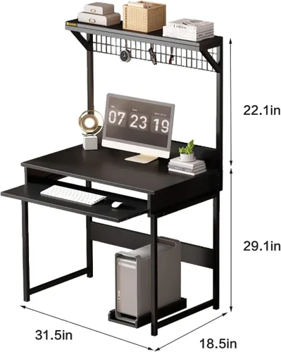 Vista 3 de Escritorio para computadora con gabinete y estantes de almacenamiento, escritorio de 31.5 pulgadas con bandeja para teclado y panel de malla Marrón