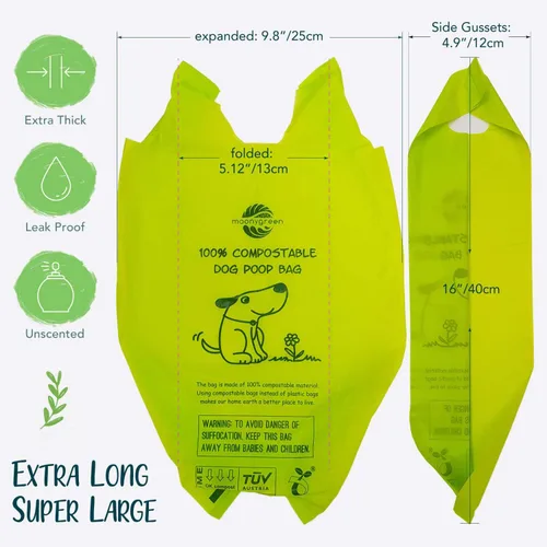 Vista 3 de Bolsa para excrementos de perro, bolsas compostables para excrementos de perro, ecológicas, sin perfume, a base de vegetales, extra gruesa, a prueba
