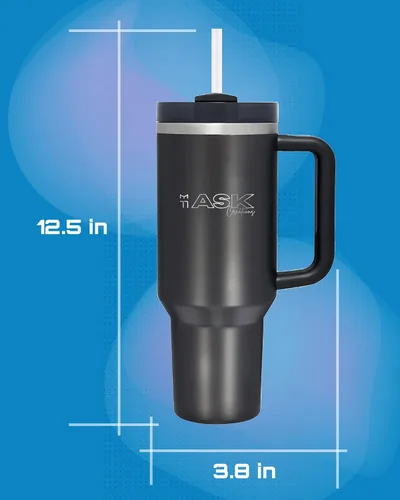 Vista 4 de Ask HydroQuench 2.0 - Vaso de viaje de acero inoxidable aislado con popote reutilizable y funda de silicona (40.0 fl oz), color negro