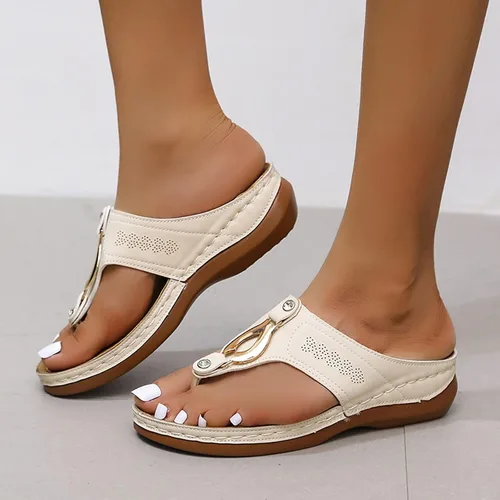 Vista 25 de Sandalias ortopédicas para mujer, pantuflas para caminar con soporte de arco, sandalias casuales antideslizantes A4# Caqui