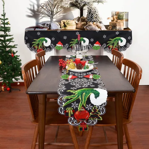 Vista 2 de Grelucgo Camino de mesa bordado para vacaciones de Navidad (13 x 54 pulgadas)