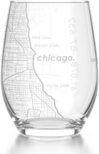 Vista 34 de Well Told Copa de vino sin tallo grabada con mapa de Atlanta, Georgia (15 oz, transparente) - Mapa de ciudad grabado, vaso personalizado, regalos