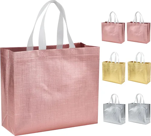 Vista 3 de 6 piezas de bolsas de regalo grandes reutilizables con asas para fiesta y boda