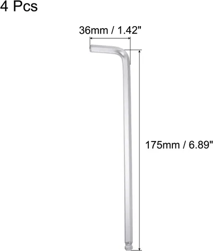 Vista 2 de uxcell Llave hexagonal de extremo de bola de 1/4", herramienta de reparación CR-V de brazo largo en forma de L, SAE 4 piezas