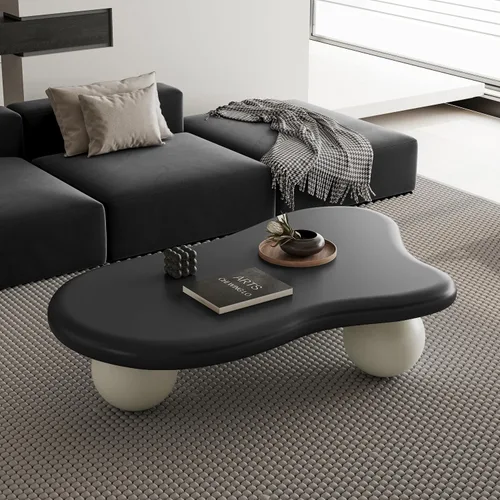 Vista 8 de Mesa de centro Cloud de 47.2 pulgadas con 3 patas de bola, moderna mesa central irregular para sala de estar, mesa de té pequeña baja y bonita