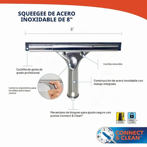 Vista 6 de Unger Escobilla profesional de limpieza de ventanas y vidrio de acero inoxidable de 8 pulgadas, suministros de limpieza, escobilla resistente