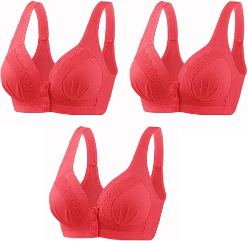 Vista 29 de Glamorette Snap Front Bra Older Women,Snap Front Bra, Sexy Lace Embroidered Bras,Pull-On Front Closure Button Bras 3 unidades de color negro.