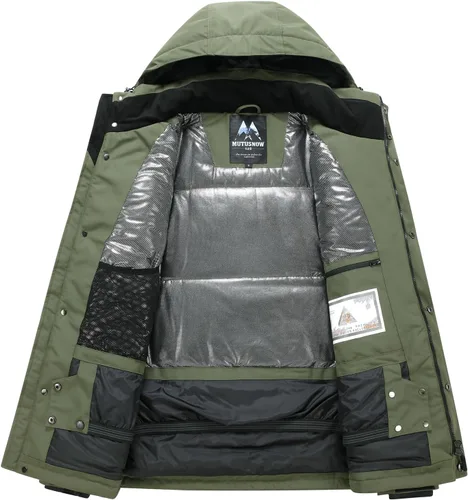 Vista 4 de Chaqueta de esquí para hombre, impermeable, resistente al viento, capucha extraíble para invierno, para motos de nieve, senderismo