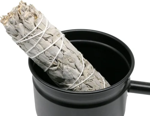 Vista 6 de Caldero de incienso de salvia con mango de madera, para limpieza y bendición de manchas de hierro fundido (7 chakras)