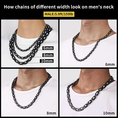 Vista 5 de ChainsHouse Collar de eslabones bizantinos planos para hombre de 0.236 in0.315 in0.394 in de ancho, chapado en oro de 18 quilatesacero inoxidable