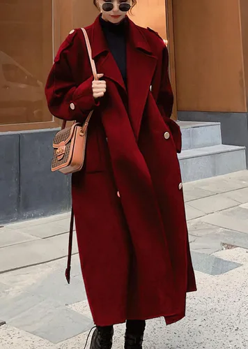 Vista 4 de chouyatou Gabardina de invierno para mujer, con doble botonadura, de lana, con solapa de muesca