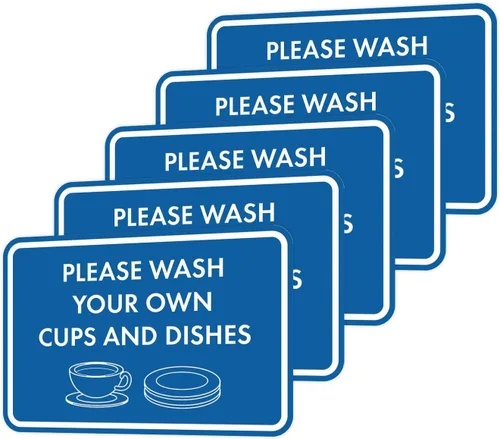 Vista 76 de Letrero clásico enmarcado con texto en inglés «Please Wash Your Own Cups and Dishes» (negro)