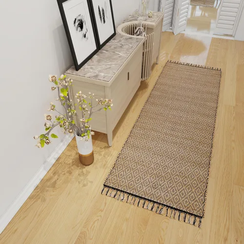 Vista 5 de Eco Crave Alfombra de pasillo de yute de 2,6 x 8 pies – Alfombra de diseño geométrico 100% natural de yute trenzada a mano, alfombra de acento