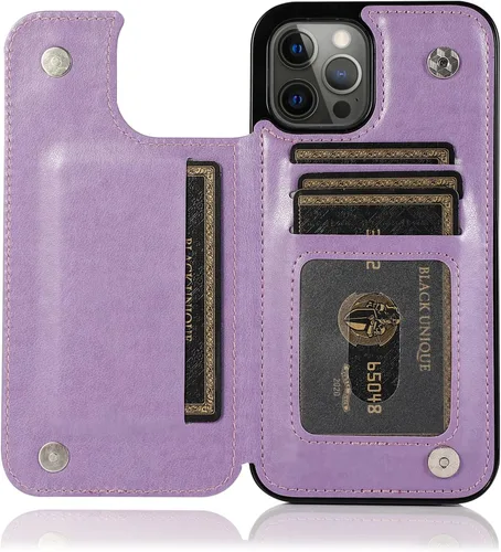 Vista 5 de Funda de teléfono para iPhone 13 Pro Max 2021 de 6.7 pulgadas con protector de pantalla de vidrio templado, tarjetero y cartera, funda de cuero