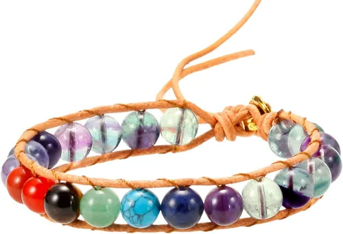 Vista 2 de TUMBEELLUWA Pulsera de cuentas de piedra tejida con cordón de cuero, estilo bohemio, cristal curativo, joyería hecha a mano para mujeres y hombres