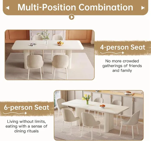 Vista 6 de Guyii Mesa de comedor grande blanca de 79 pulgadas para 8 mesas de comedor modernas de 8 plazas, mesa rectangular Kichen para comedor, restaurante
