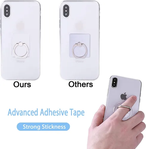 Vista 4 de Soporte de anillo para teléfono celular, lazo de agarre transparente para dedos, rotación de 360 grados, soporte para anillo de dedo