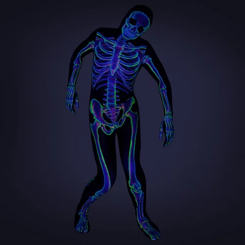 Vista 2 de Uisozsfeb Disfraz de esqueleto para hombre que brilla en la oscuridad Tiene un efecto fluorescente en un ambiente oscuro. E046