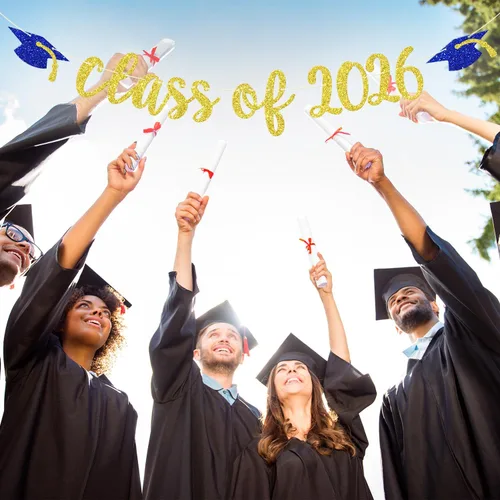 Vista 4 de Banner de la clase de 2026 – Cartel de graduación 2026, felicitaciones graduadas, decoraciones de fiesta de graduación de escuela