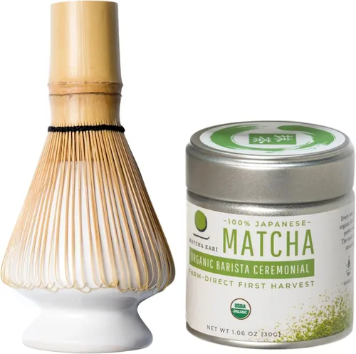 Vista 6 de Matcha Kari Mini Matcha Set - Batidor, Soporte y Matcha Ceremonial - Negro Compact matcha kit, bamboo whisk and holder plus organic ceremonial