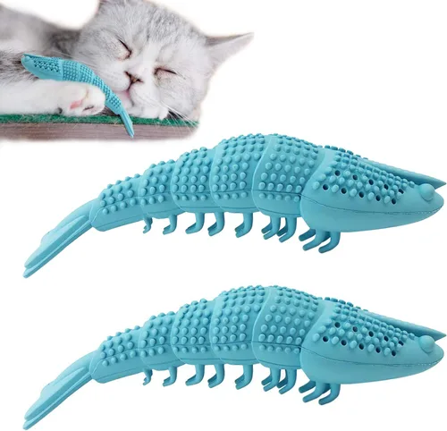 Vista 8 de Paquete de 2 cepillos de dientes para gatos, juguete masticable Azul