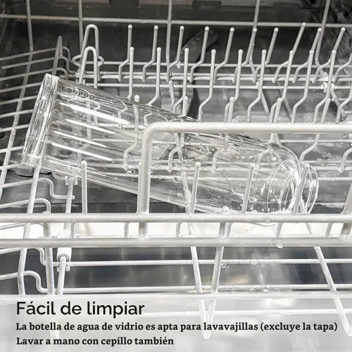 Vista 4 de Botellas de agua de vidrio de 32 onzas, botellas de vidrio de boca ancha de 1 litro/33.8 fl oz con tapas, botella de agua de borosilicato