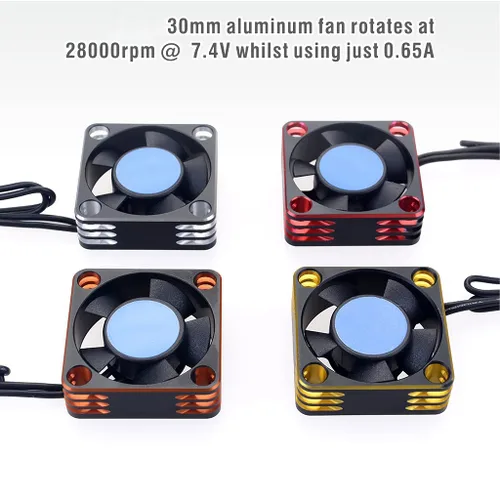 Vista 6 de KingVal Ventilador de enfriamiento del motor de aluminio de 1.181x1.181x0.394 in 28000RPM para 1/8 1/10 1/12 RC Car 540 550 Motor (negro-rojo)