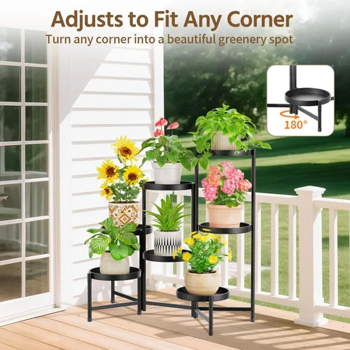 Vista 4 de LASZOLA Soporte plegable para plantas de interior de 7 niveles para múltiples macetas grandes, estante ajustable alto y resistente con bandeja de 10