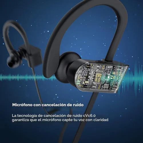 Vista 6 de Auriculares Bluetooth Lakukom, Auriculares Inalámbricos para Correr con Bajo Profundo con 16 Horas de Tiempo de Reproducción, Auriculares Bluetooth
