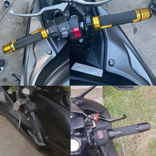 Vista 5 de 7/8 '' 0.866 in motocicleta CNC aluminio Powersports manillar Grips con extremos de agarre para YZF R1 R3 R6 R25 R15 R125 600R negro