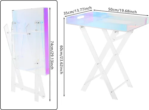 Vista 2 de Mesa plegable de acrílico iridiscente, mesa auxiliar de acrílico colorida, mesa de centro cuadrada moderna, mesa de servicio portátil para espacios